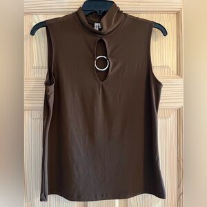 Susan Lawrence Brown Sleeveless Mock Neck Keyhole & ORing Brown Tank Top Size XL